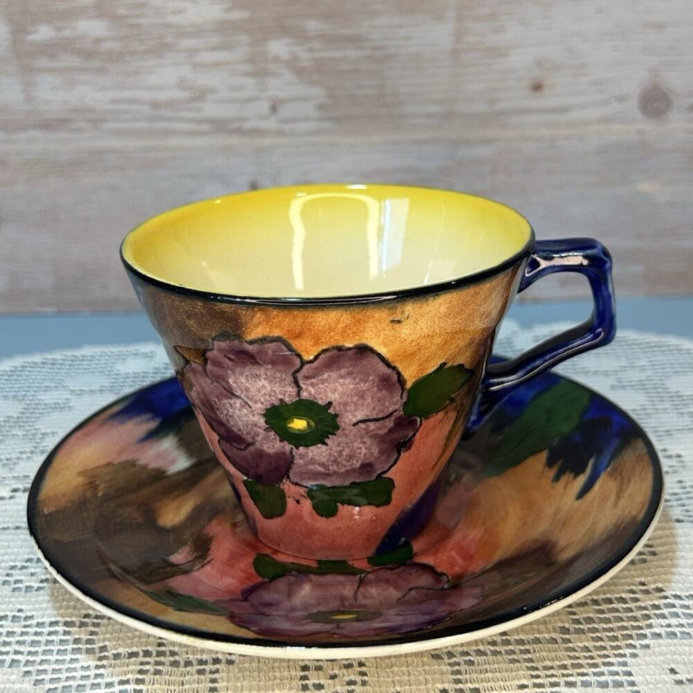 H&K Tunstall Hand-Painted Floral Ceramic Cup and Saucer Set Of 3 - Picture 2 of 7